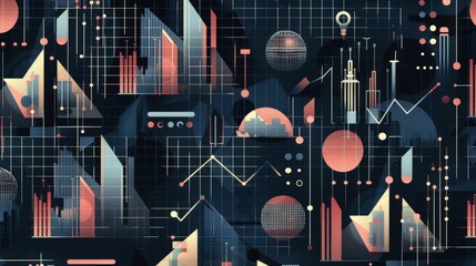 Poster - this pattern features a repeating design of abstract business graphs and charts