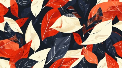 Poster - this pattern features a series of abstract leaf shapes with bold colors and dynamic arrangements.
