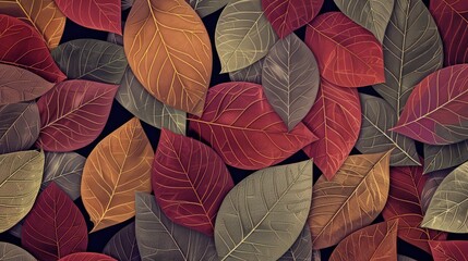 Poster - this pattern showcases a series of overlapping leaf silhouettes with intricate textures.