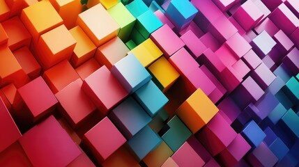 Intricate 3D geometric design of dynamic color cubes, with prominent edges adding depth and creating a visually stimulating effect