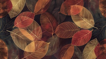 Poster - this pattern showcases a series of overlapping leaf silhouettes with intricate textures.