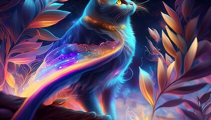 Wall Mural - A cat that looks like a dragon in the sky It is a stunning and mysterious sight. It has the shape of an elegant cat.