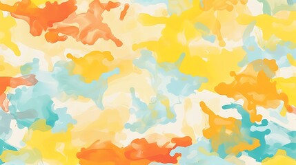Poster - Abstract camouflage pattern blending warm yellow, soft orange, and light blue hues, evoking a vibrant summer sunset