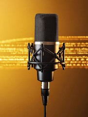 Canvas Print - Microphone on yellow background