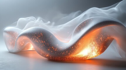 Wall Mural - Abstract wave with glowing elements and ethereal fabric.