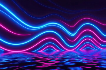 Poster - Vibrant Blue Neon Wave Background for Futuristic Design
