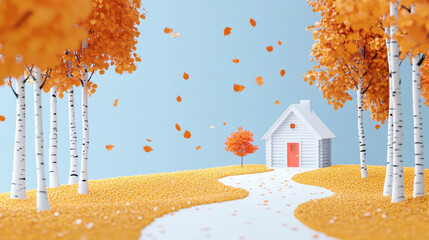 Autumn outdoor nature scenery in illustration style