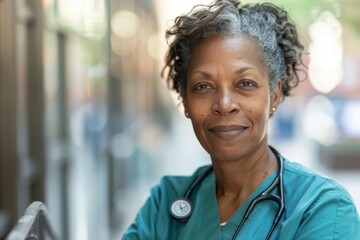 Wall Mural - Portrait of a middle aged African American female registered nurse