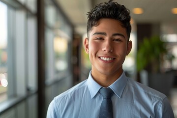 Wall Mural - Portrait of a young Hispanic male accountant in office