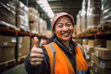 Sticker - Portrait of a smiling middle aged female warehouse worker