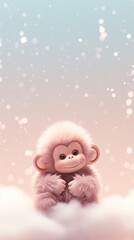 Poster - Cute Snow Monkey dreamy wallpaper cartoon animal monkey.