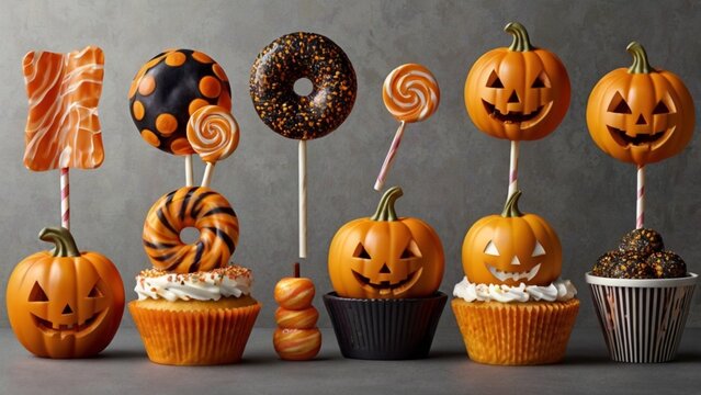 The image name can be: Halloween pumpkins set with carved spooky faces