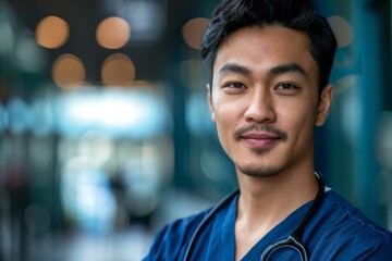 Wall Mural - Portrait of a young Asian male registered nurse