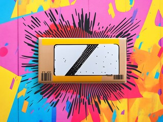 Poster - Vibrant graphic art background with a bold box design, showcasing colorful splashes and dynamic elements.