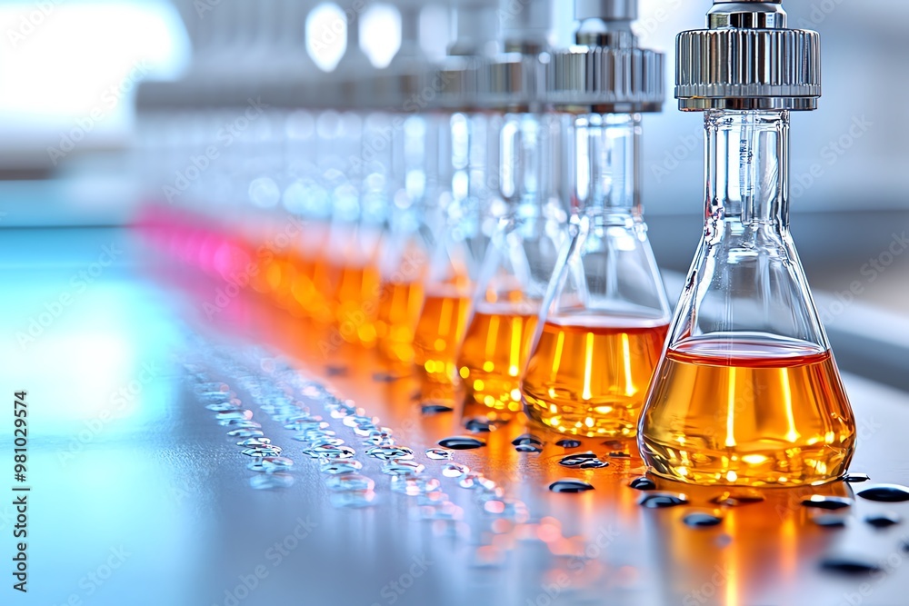 Acid-base titration in a laboratory, where drops of base neutralize the ...