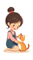 Sticker - girl and kitten illustration