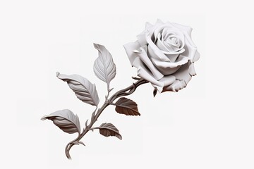 Rose flower and leaves pattern. Botanical rose, branch. Black ink on a white background. Great for tattoo, invitations, greeting cards, decor