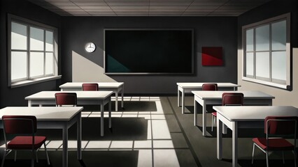 Wall Mural - Empty Classroom with Sunlight Streaming Through Windows