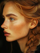© YOAQ - A profile portrait of a young woman with ginger hair, freckles and braid, perfect for beauty campaigns or lifestyle content.