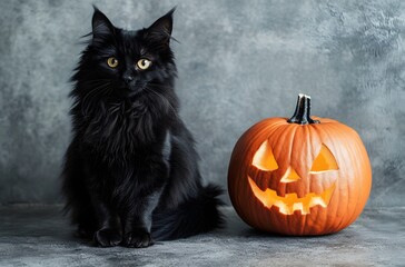 Wall Mural - black cat and pumpkin