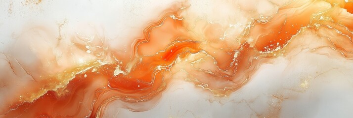 Aufkleber - A soft orange and white marble pattern with golden veins, showcasing the beauty of natural stone