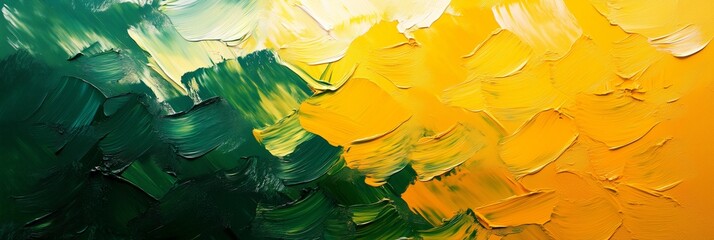 Poster - Abstract green and yellow oil painting, with thick brush strokes creating abstract shapes