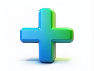 Aufkleber - Vibrant 3D illustration of a bright blue plus sign overlapping a bold, bright green numeral three on a
