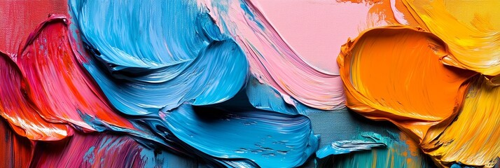 Poster - Abstract modern painting with orange, blue and white colors, soft brush strokes and texture