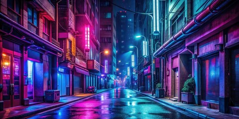 Vibrant neon lights illuminating a dark city street, neon, vibrant, lights, colorful, urban, nightlife, glow, signs