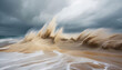 © Digital Dreams Studi - Dramatic Beach with Strong Winds Causing Large Waves and Blowing Sand into Unique Patterns