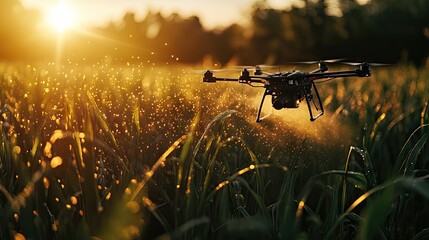 Poster - Close-up of a drone spraying crops with precision, using data analytics for targeted pest control.