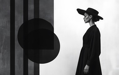 Wall Mural - Abstract Elegance: Symbolic Fashion with Minimalist Geometric Shapes in Monochrome Palette