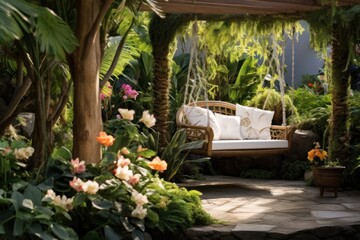 Canvas Print - Tropical garden architecture furniture outdoors.