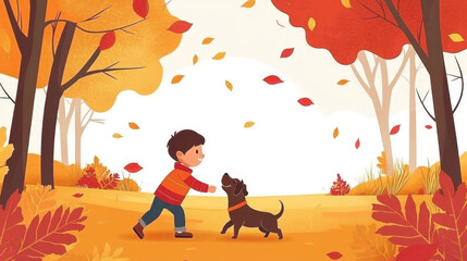 Autumn outdoor nature scenery in illustration style