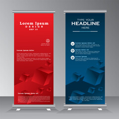 Wall Mural - Abstract Roll up banner stand template design with red and blue colour, Vertical banner template, stand banner design, brochure, flyer, infographics. modern advertising. vector  eps 10 