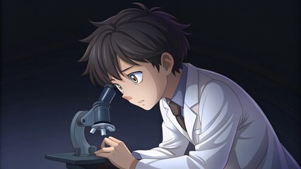 A young scientist intently looking through a microscope