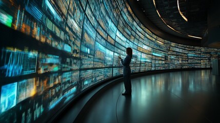 Poster - Scientist analyzing holographic display of multiple parallel universes in a futuristic research lab setting