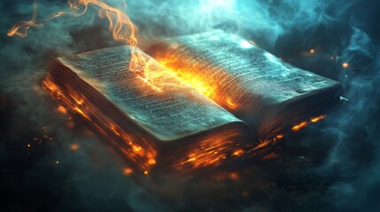 Wall Mural - Ancient Book Burning With Mystical Fire