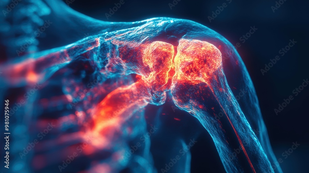 Panoramic 3D visualization of a shoulder joint restricted by the dull ...