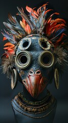 Poster - Intricate Tribal Mask with Feathers and Beads