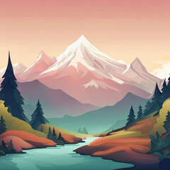 Canvas Print - beautiful mountain illustration background