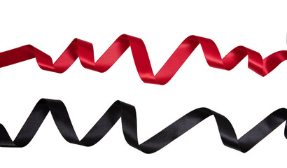 Wall Mural - red and black curly ribbons isolated on white, transparent, satin decoration