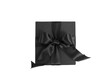 © Rawf8 - Black Friday Sale. Black gift box with ribbon bow isolated on white transparent, top view