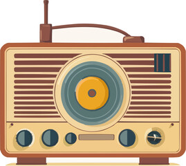 Retro radio with dials and musical notes, vintage audio vibes, vector illustration fo