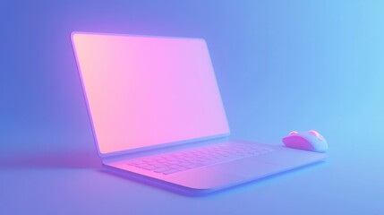 Poster - A minimalist laptop and mouse on a gradient background, emphasizing technology and design.