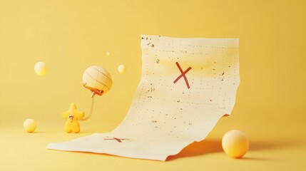 Poster - A whimsical scene featuring a map with an 'X', playful shapes, and a star character.