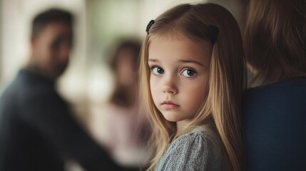 Wall Mural - Innocent child with long hair in thoughtful expression