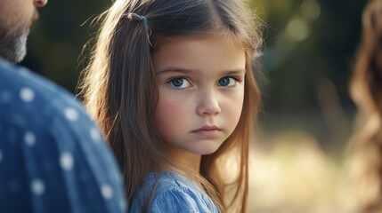 Wall Mural - Young girl stands pensively, outdoors in soft aura