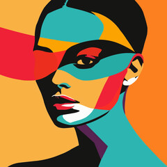 Wall Mural - Geometric art portrait with bold shapes and contrasting colors, flat portrait, vector illustration.