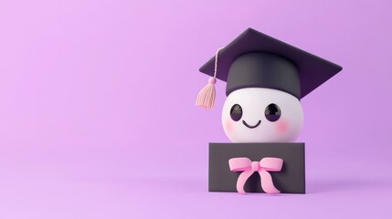 Wall Mural - A cute graduation-themed character with a cap and diploma on a pastel background.